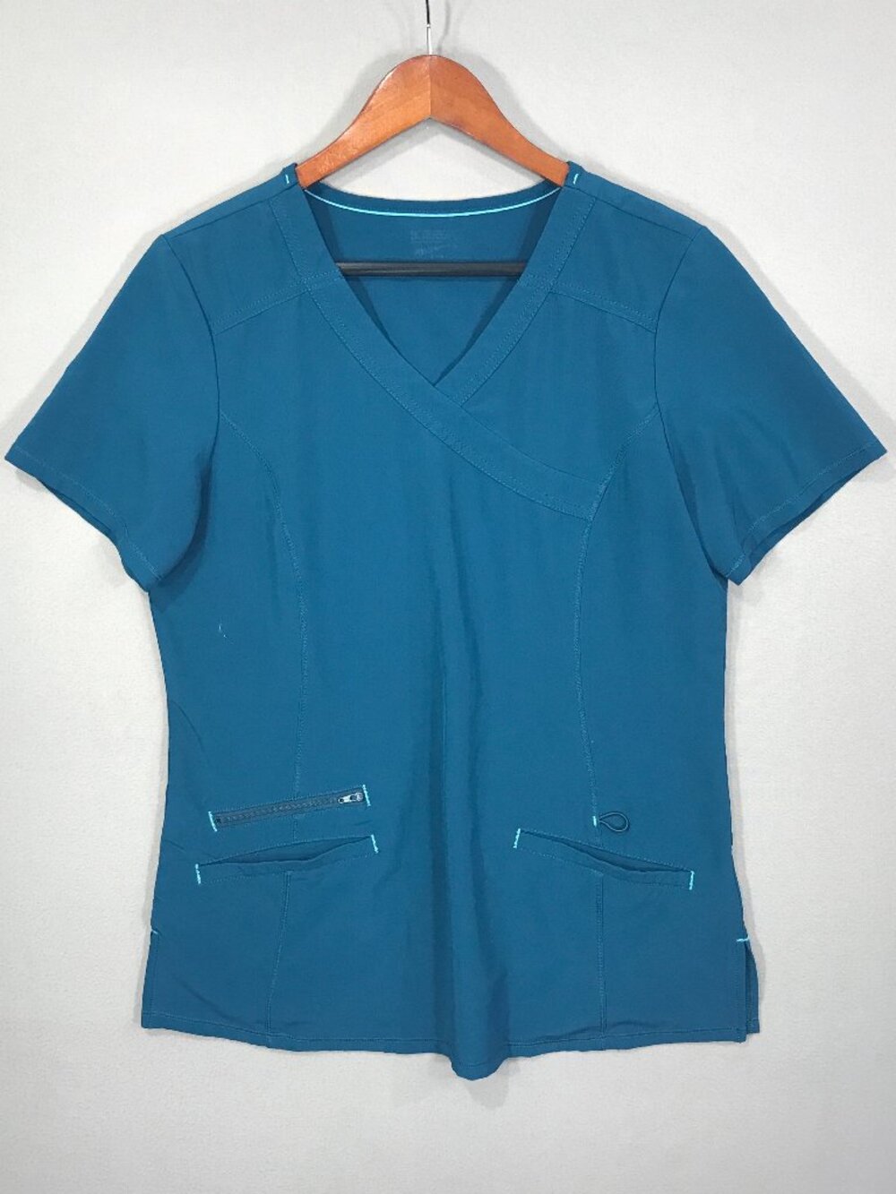 Cherokee Scrubs Women's Small Blue Pullover V-Neck Medical Uniform Pocket SS